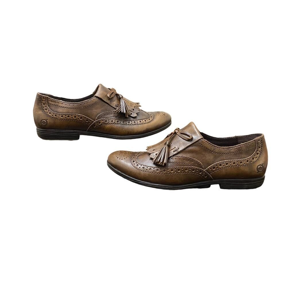 Born Womens Boylenn Loafer Size 7.5 Brown Leather Wingtip Tassel Kiltie Shoes